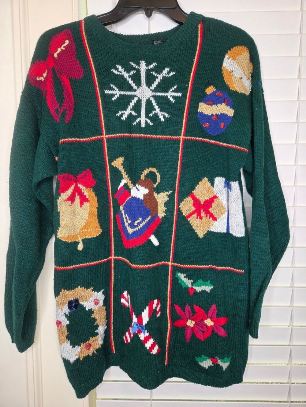 VTG Womens XL Green Holiday Sweater Embroidered Christmas beaded party